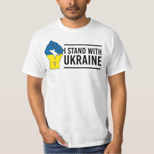 Camiseta Eu Fico Com A Ucrânia   Punho de Mão de Bandeira