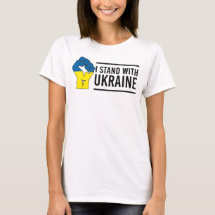 Camiseta Eu Fico Com A Ucrânia Punho de Mão de Bandeira d