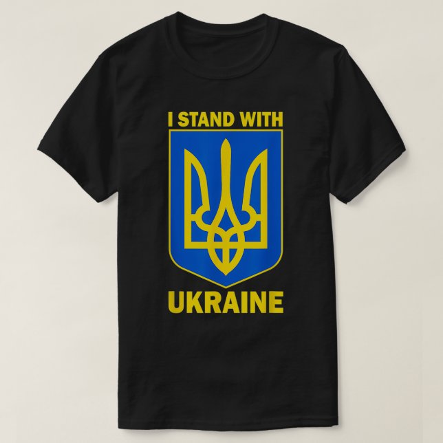 Camiseta Eu fico com a Ucrânia salvando o apoio da Ucrânia (Frente do Design)