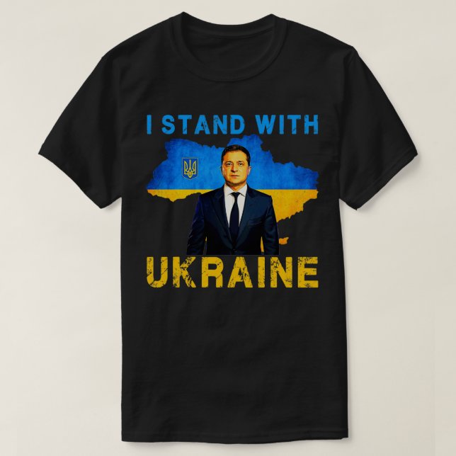 Camiseta Eu fico com a Ucrânia Volodymyr Zelensky Ucraniano (Frente do Design)