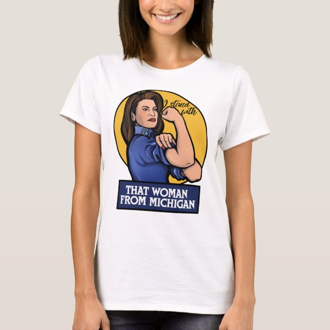 Camiseta Eu fico com aquela mulher de Michigan (Frente)