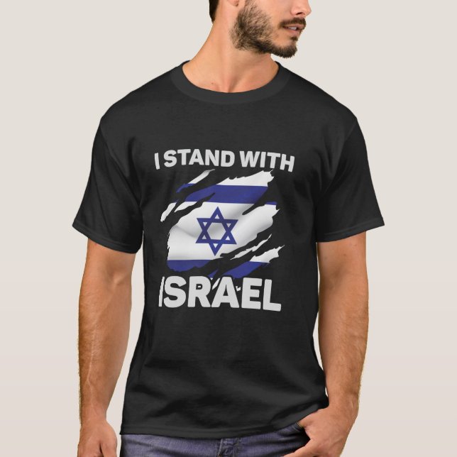 Camiseta Eu fico com Israel bandeira americana com Israel (Frente)