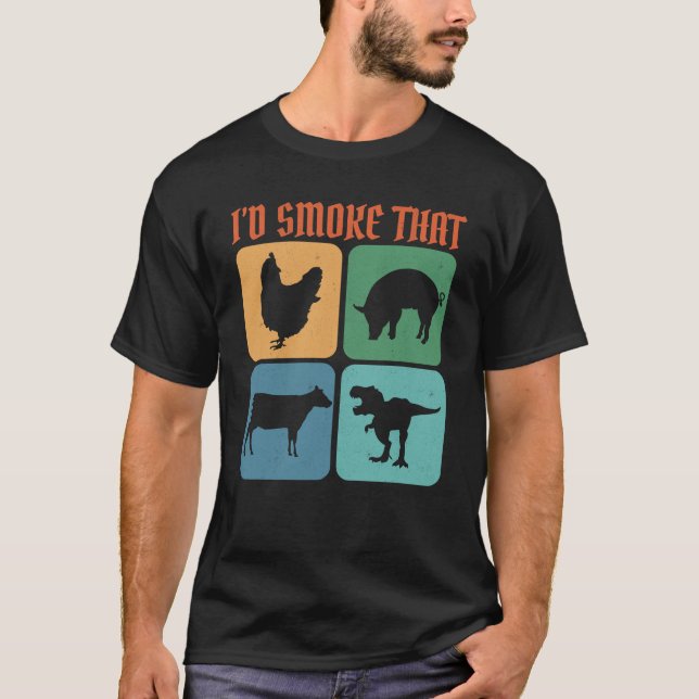 Camiseta Eu Fumaria Aquele Dinossauro Fumando CHURRASCO De  (Frente)