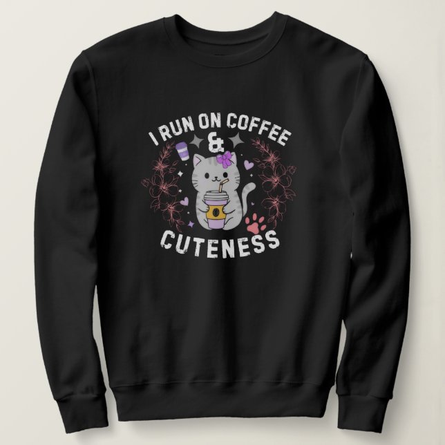Camiseta Eu Funciono Com Café & Doçura Design de Gatinho Fo (Frente do Design)