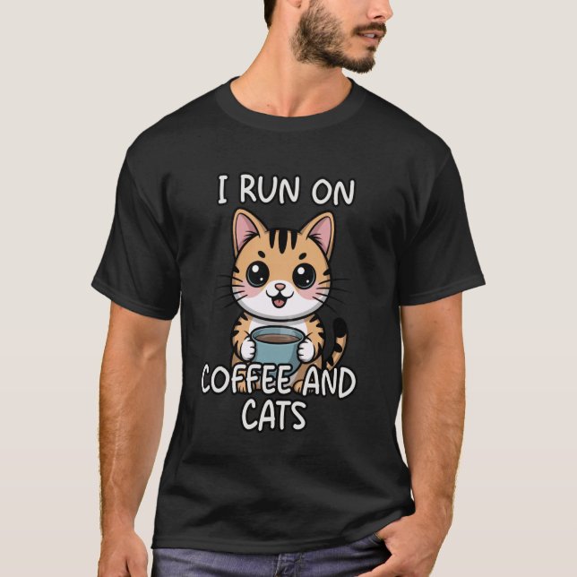 Camiseta Eu Funciono Com Café e Gatos (Frente)
