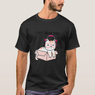 Camiseta Eu Gato Ouço Você Fones de Ouvido de Gato Fofo Int