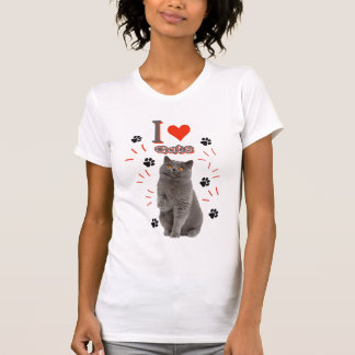 Camiseta Eu ❤️ Gatos – Desenho de Gato Fofo e Pegada de Pat