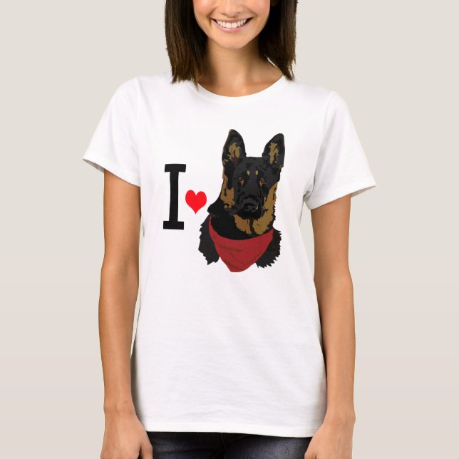 Camiseta Eu German shepherd Coração Eu amo Shepards (Frente)