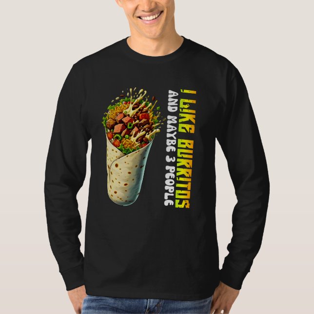 Camiseta eu gosto de burritos e talvez três pessoas (Frente)