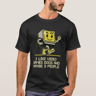 Camiseta Eu gosto de cães Videos games e talvez 3 jogadores