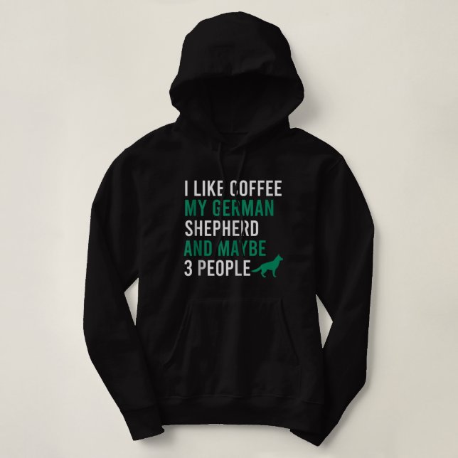 Camiseta Eu gosto de café meu german shepherd e talvez três (Frente do Design)