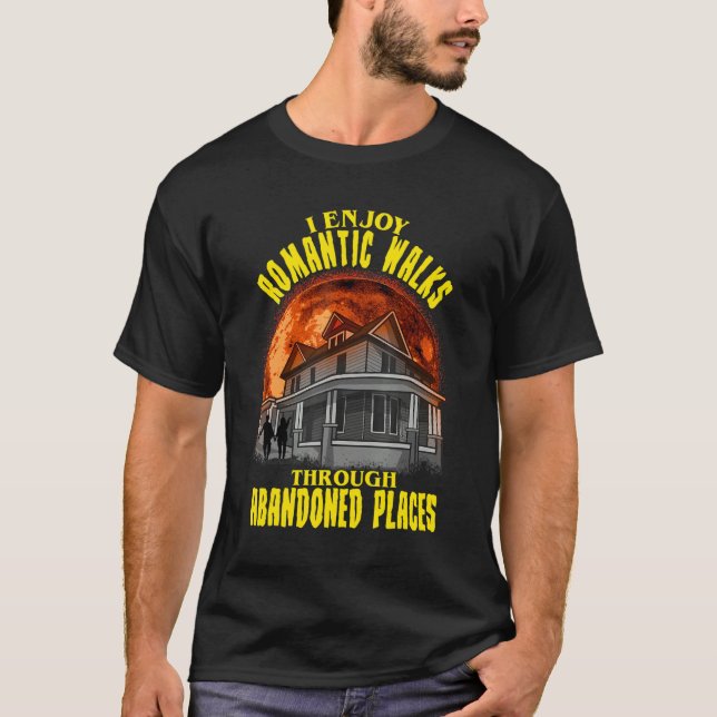 Camiseta Eu Gosto de Caminhadas Românticas por Lugares Aban (Frente)