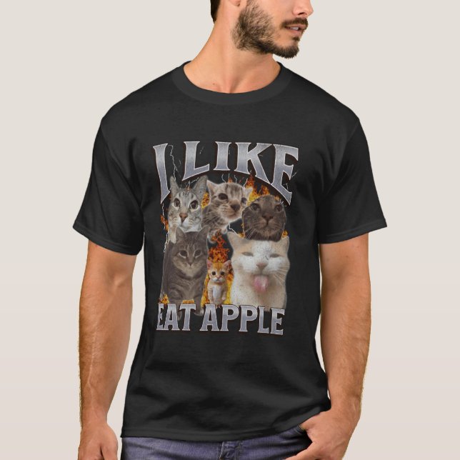 Camiseta Eu Gosto de Comer Meme de Gato Engraçado de Bota I (Frente)