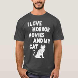 Camiseta Eu gosto de filmes de terror e meu menino de gato