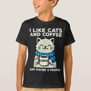 Camiseta Eu gosto de gatos café talvez 3 pessoas gato engra