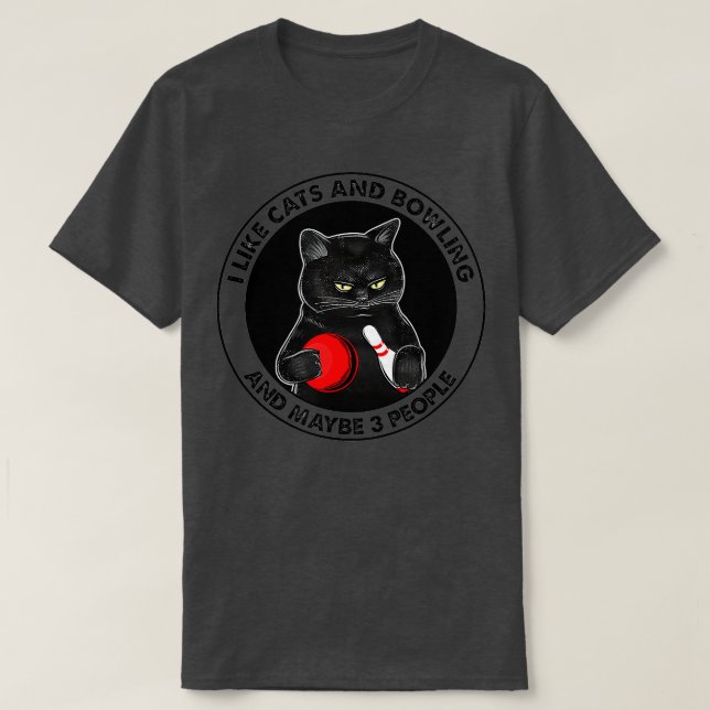 Camiseta Eu Gosto De Gatos E Boliches E Talvez 3 Pessoas En (Frente do Design)