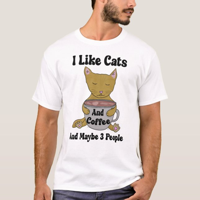 Camiseta Eu Gosto De Gatos E Café E Talvez 3 Pessoas (Frente)