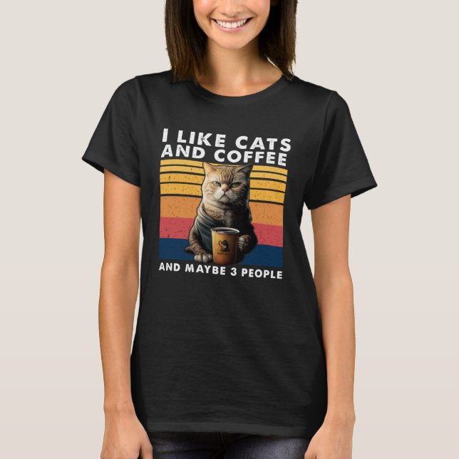 Camiseta Eu Gosto De Gatos E Café E Talvez 3 Pessoas 1 (Frente)