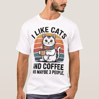 Camiseta Eu Gosto de Gatos e Café e Talvez 3 Pessoas Camise