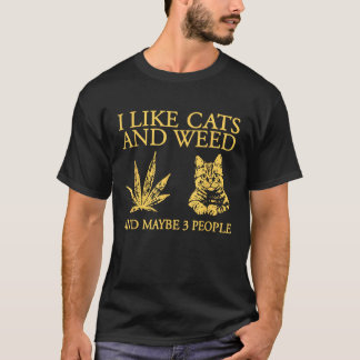 Camiseta Eu Gosto De Gatos E Erva E Talvez 3 Pessoas