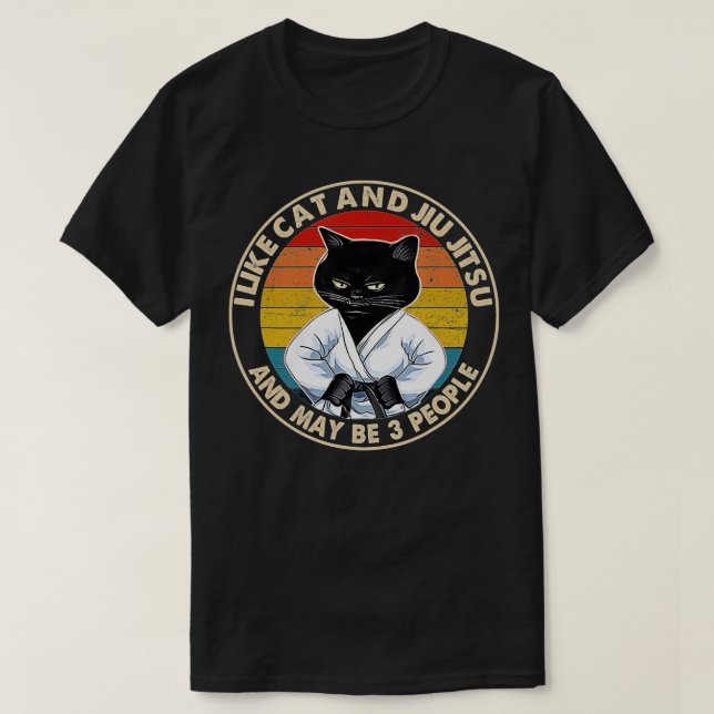 Camiseta Eu Gosto De Gatos E Jiu Jitsu E Talvez 3 Gatos De  (Frente do Design)