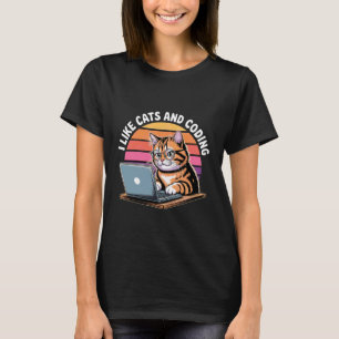 Camiseta Eu Gosto de Gatos e Programador de Codificação Pai
