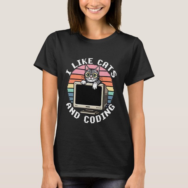 Camiseta Eu Gosto de Gatos e Programador de Codificação Pai (Frente)