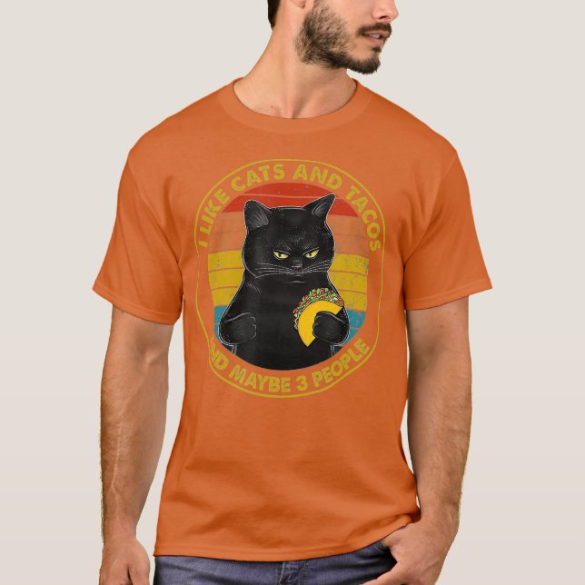 Camiseta Eu Gosto De Gatos E Tacos E Talvez 3 Pessoas (Frente)