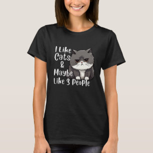 Camiseta Eu gosto de gatos e talvez três Pessoas