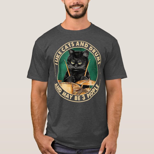 Camiseta Eu Gosto De Gatos E Tambores E Talvez 3 Gatos De P (Frente)