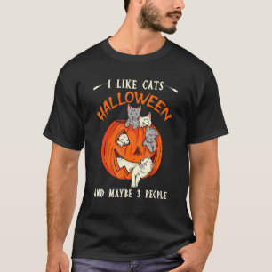 Camiseta Eu Gosto de Gatos no Halloween e Talvez 3 Pessoas