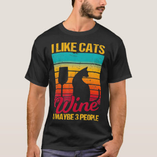 Camiseta Eu gosto de gatos, vinho e talvez 3 Pessoas de hum