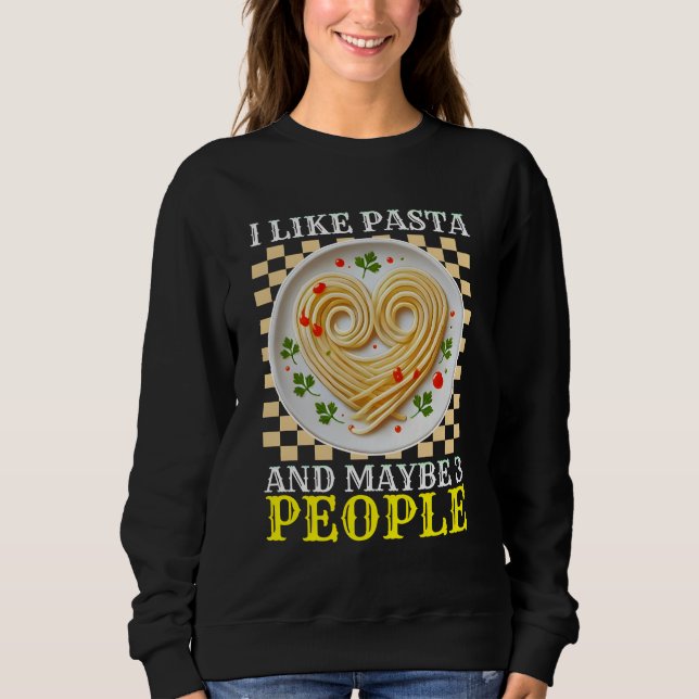 Camiseta eu gosto de macarrão e talvez 3 pessoas (Frente)