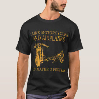 Camiseta Eu Gosto De Motociclos E Aviões E Talvez 3 Pessoas