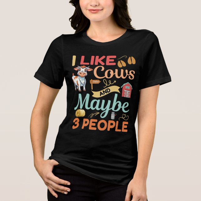 Camiseta Eu Gosto De Vacas E Talvez 3 Pessoas, Engraçado An (Frente)