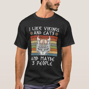 Camiseta eu gosto de viking e gatos e talvez 3 pessoas