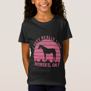 Camiseta Eu gosto muito de cavalos de rosa Rosa 
