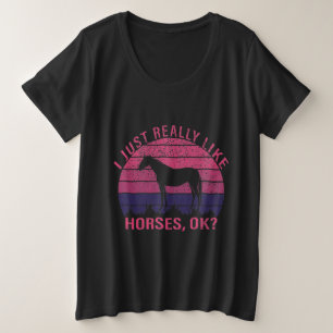 Camiseta Eu gosto muito de cavalos em rosa e roxo profundo