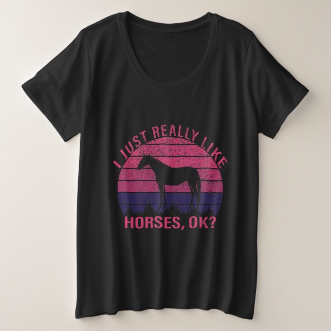 Camiseta Eu gosto muito de cavalos em rosa e roxo profundo (Frente do Design)
