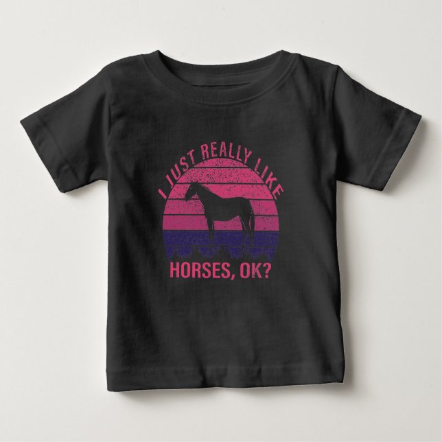 Camiseta Eu gosto muito de cavalos em rosa e roxo profundo (Frente)
