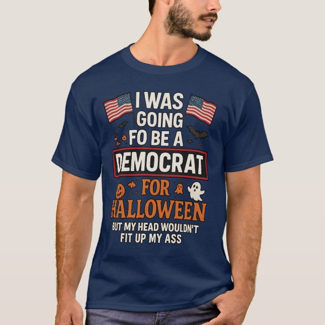Camiseta Eu Iria Ser um Democrata no Halloween (Frente)