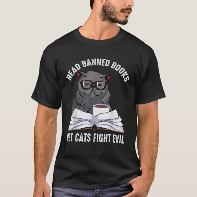 Camiseta Eu Li Livros Banidos Gatos De Pet Combatem Mau Fre (Frente)