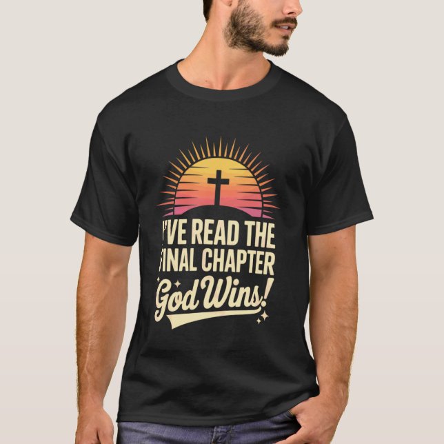 Camiseta Eu Li O Capítulo Final Deus Vence Fé Cristã (Frente)