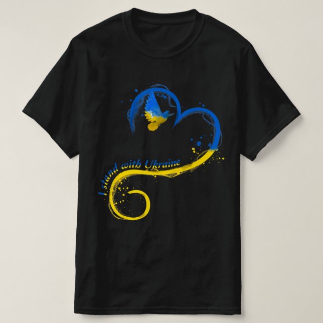 Camiseta Eu mantenho-me junto com a Ucrânia Dove Flag Peace (Frente do Design)