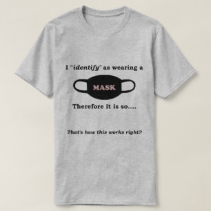 Camiseta Eu me identifico como vestindo uma máscara, porta