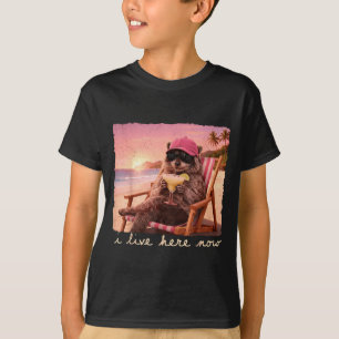 Camiseta Eu moro aqui meme de guaxinim engraçado verão de g
