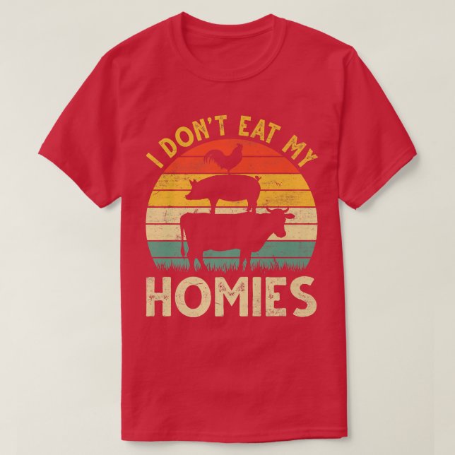 Camiseta Eu não como minha casa, anima vegetariana engraçad (Frente do Design)