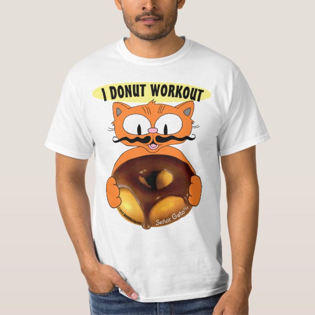 Camiseta Eu NÃO FAÇO EXERCÍCIOS Gato de Desenho Com Donut E (Frente)