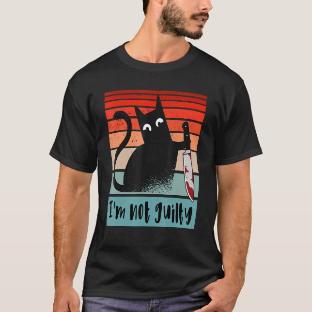 Camiseta Eu não sou culpado Gato Inocente com faca Engraçad (Frente)