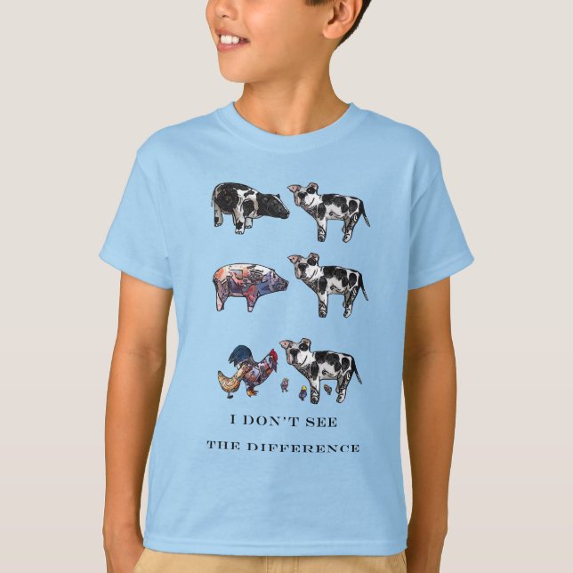 Camiseta Eu não vejo a diferença, animais de fazenda (Frente)